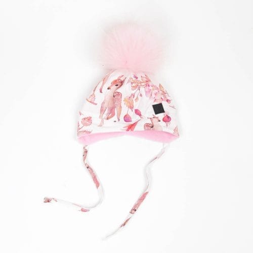 Tuque avec oreilles et pompon chevreuil rose