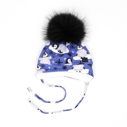 Tuque avec oreilles et pompon pingouin