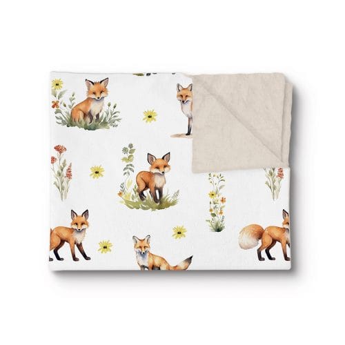 Minky blanket - Fox and yellow flower