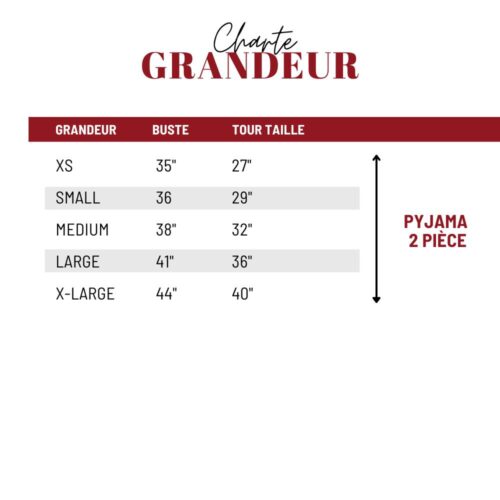 Charte grandeur pyjama de noël